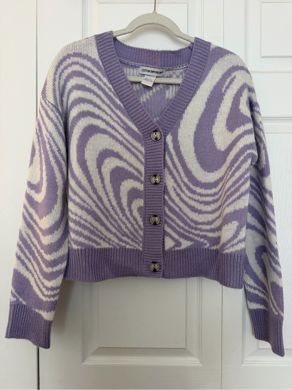 Cotton Emporium Lilac & Cream Swirl V-Neck Cardigan